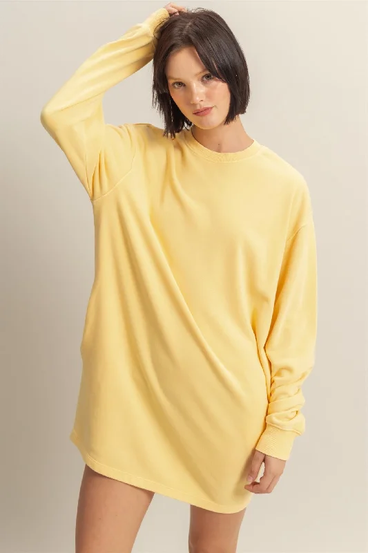 Yellow Long Sleeve Oversized Sweatshirt Mini Dress