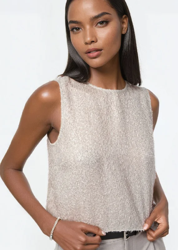 CroptopbrandRomilly Metallic Chiffon Cropped Top Haze