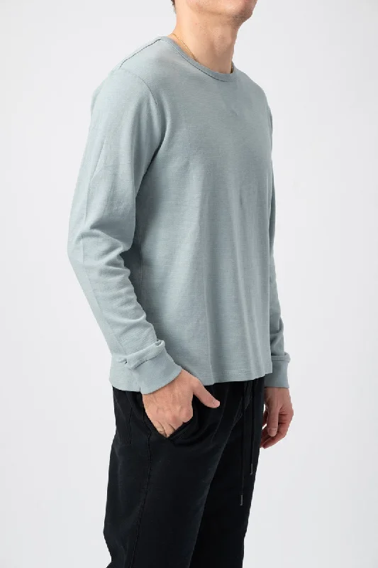 CrewneckappLong Sleeve Quilted Crewneck Shirt in Ice Blue