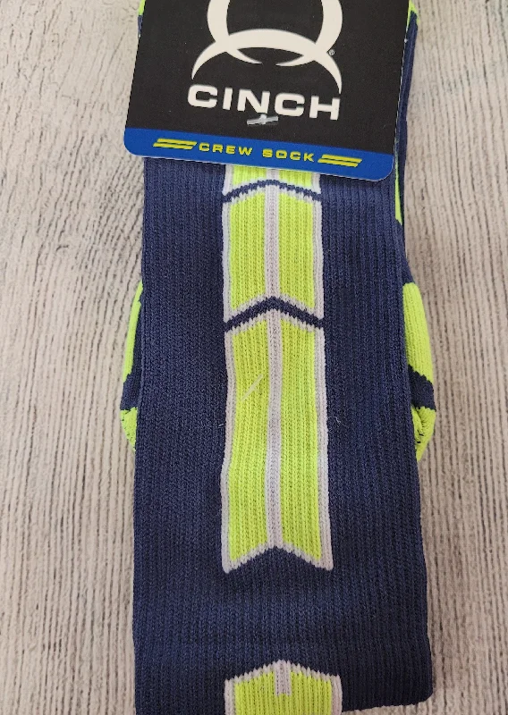 CrewnecktrendCinch Men's Neon Yellow & Navy Crew Sock