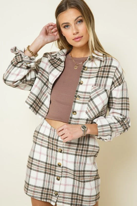 CroptopcollarCheck Mate Cropped Jacket