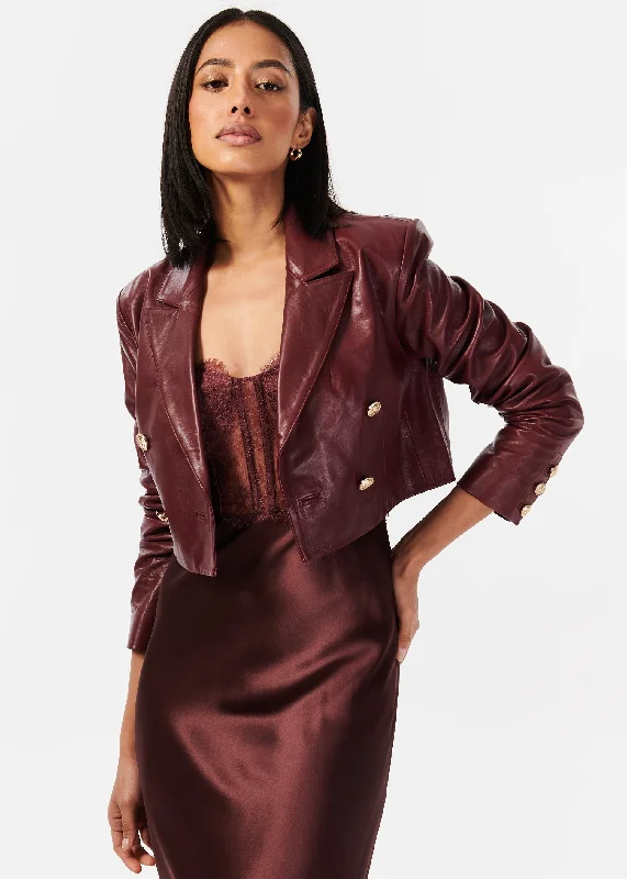 CroptopchicBoa Genuine Leather Cropped Jacket Cranberry