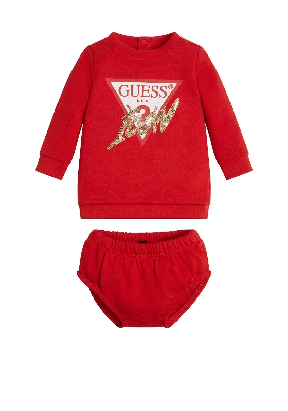 Guess Baby Girl Jumper Dress and Knicker Set, Red