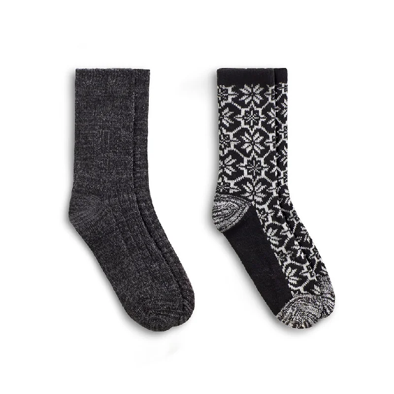 CrewneckmodernLarge Snowflake/Solid Rib Crew Sock 2 Pack