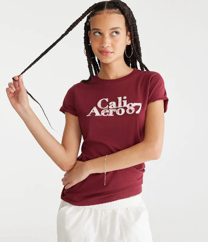 Fringed T-ShirtsAeropostale 87 Cali Floral Fill Appliqué Graphic Tee