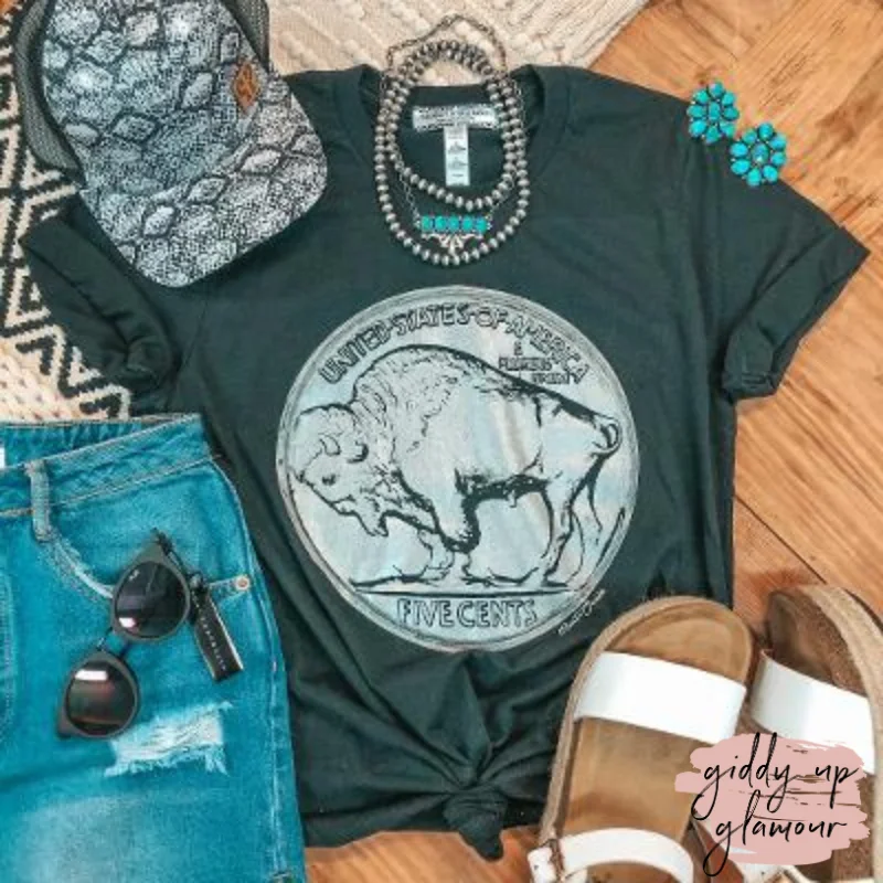 Oversized T-ShirtsLast Chance Size Small | Free to Wander Buffalo Nickle Western Graphic Tee in Black