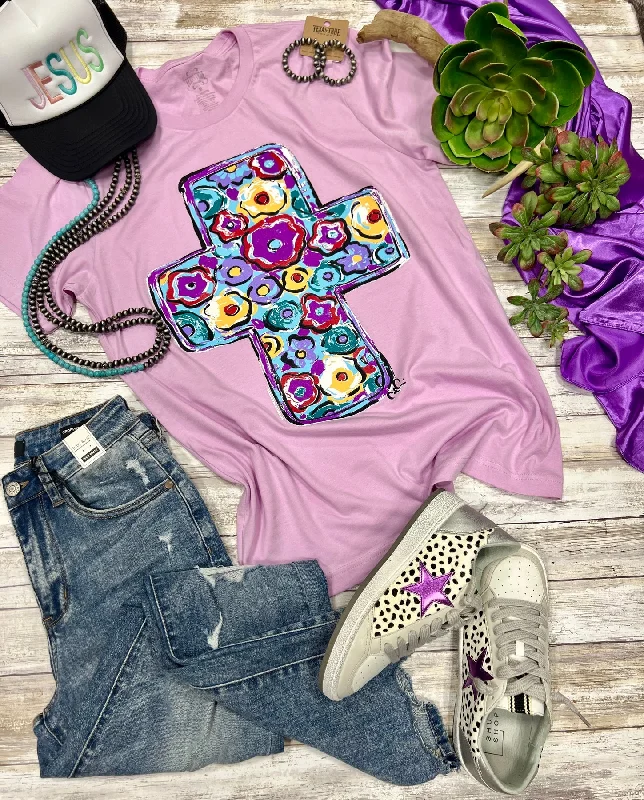 Mesh T-ShirtsCallie Ann Stelter Purple Floral Cross Tee