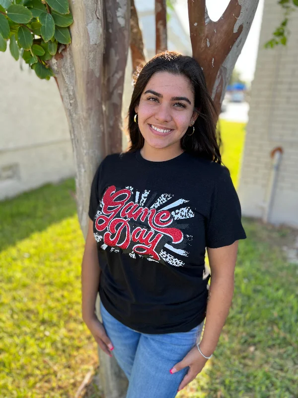 Pocket T-ShirtsBlack & Red Glitter Retro Game Day Tee