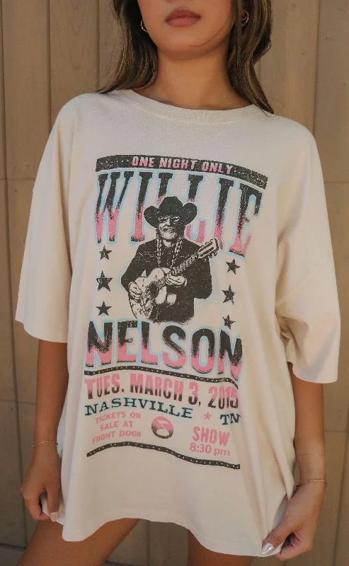 Sheer T-Shirtsdaydreamer: willie nelson one night only one size tee - white