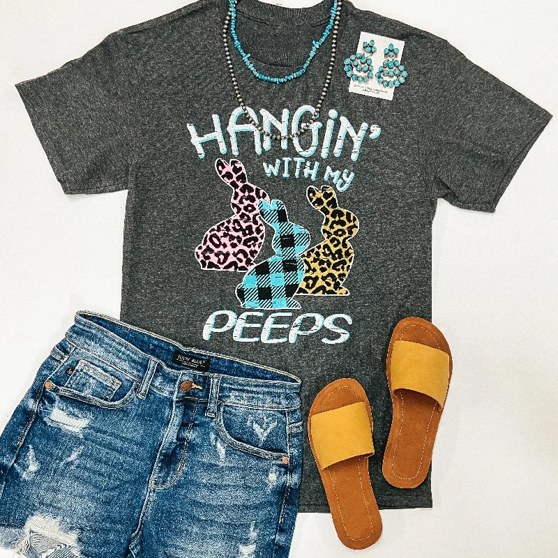 Scoop Neck T-ShirtsHangin' With My Peeps Mixed Print Easter Graphic Tee in Charcoal Grey