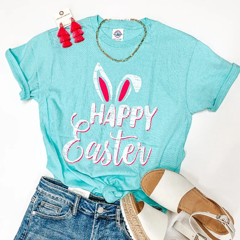 Metallic T-ShirtsHappy Easter Bunny Ears Graphic Tee in Neon Mint