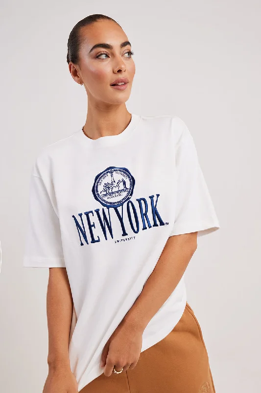 Metallic T-ShirtsNew York Uni Stack Logo Tee - Vintage White