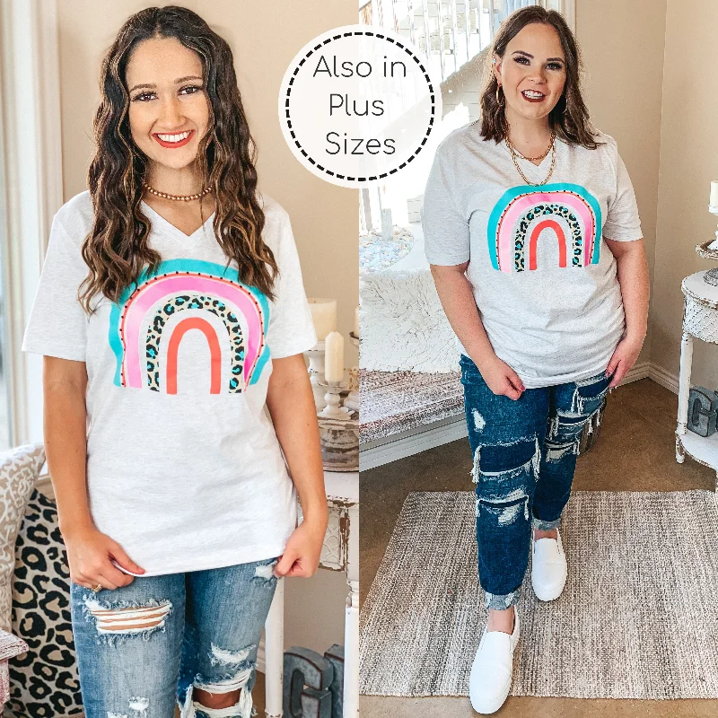 Streetwear T-ShirtsLast Chance Size Small & Large | Over The Rainbow Multi Color and Leopard Rainbow Graphic Tee in Heather Grey