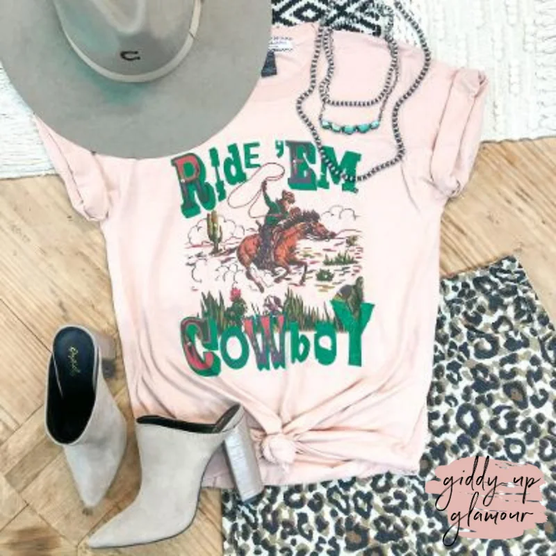 Embellished T-ShirtsRide 'Em Cowboy Western Graphic Tee in Peach