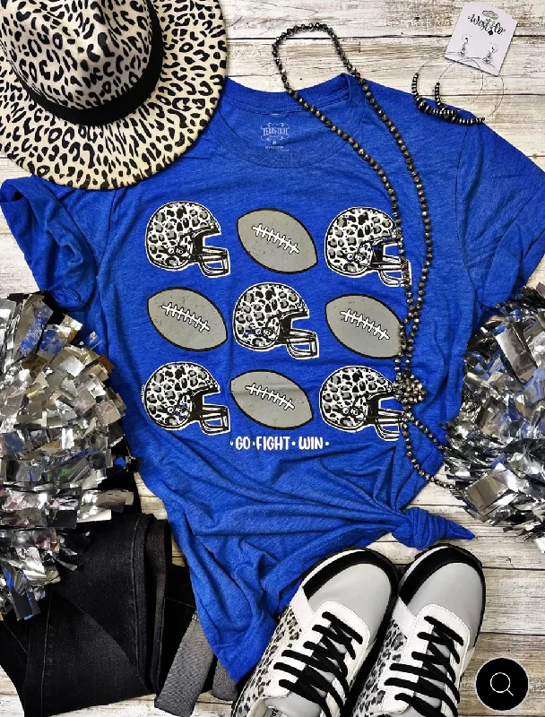 Button-Up T-ShirtsRoyal Blue Graphic Tee w/ Leopard Football Helmets